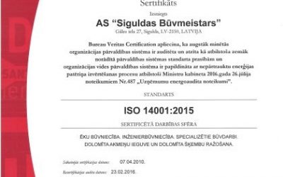 AS “Siguldas Būvmeistars” 28.janvārī veiksmīgi aizvadīja ISO 9001 pārsertifikācijas auditu un OHSAS 18001 un ISO 14001 uzraudzības auditus